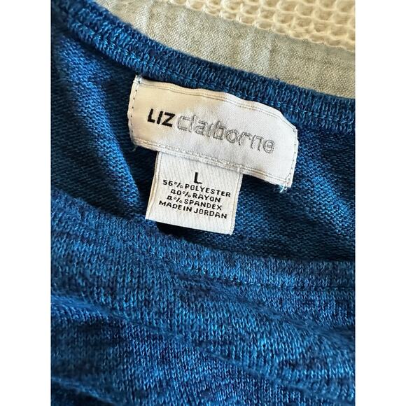 Liz Claiborne Aqua Black Marled Long Sleeve Tunic Button Shoulders Detail Large - Picture 4 of 4